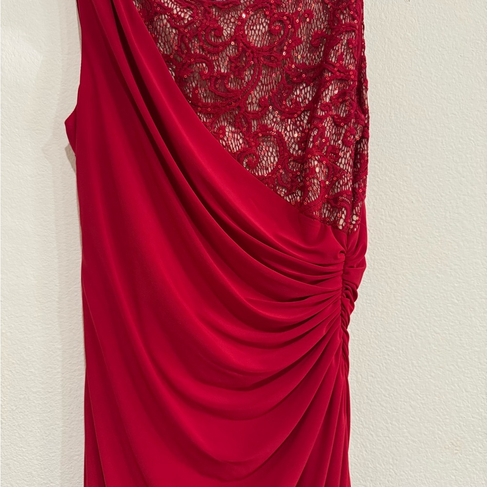 R&M Richards Red w/Lace & Gold design Long Gown